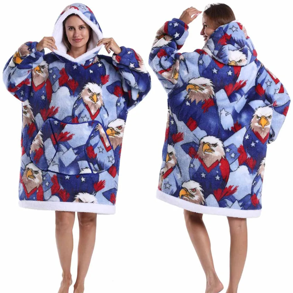 Oversized Plush Hoodie Blanket Warm Winter Loungewear