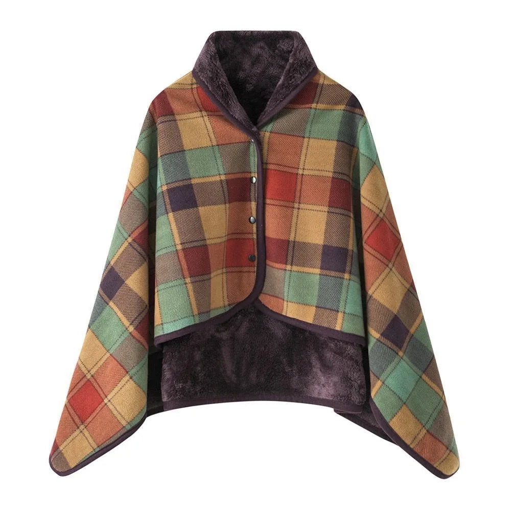 Lazy Plaid Wearable Blanket Button Warm Shawl Throw