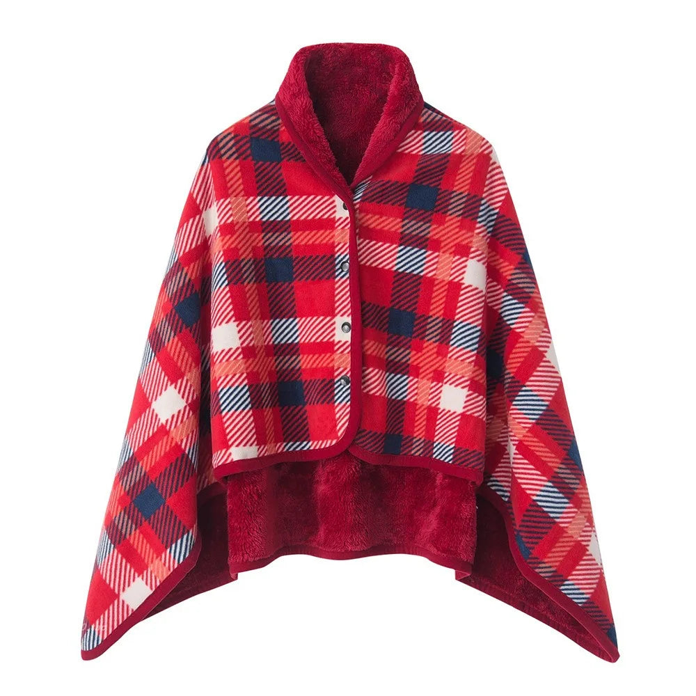 Lazy Plaid Wearable Blanket Button Warm Shawl Throw