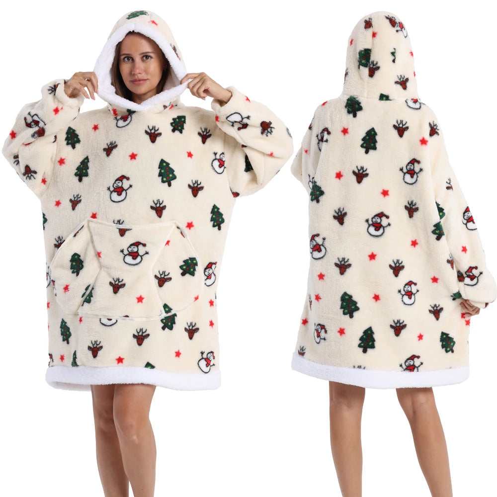 Oversized Plush Hoodie Blanket Warm Winter Loungewear
