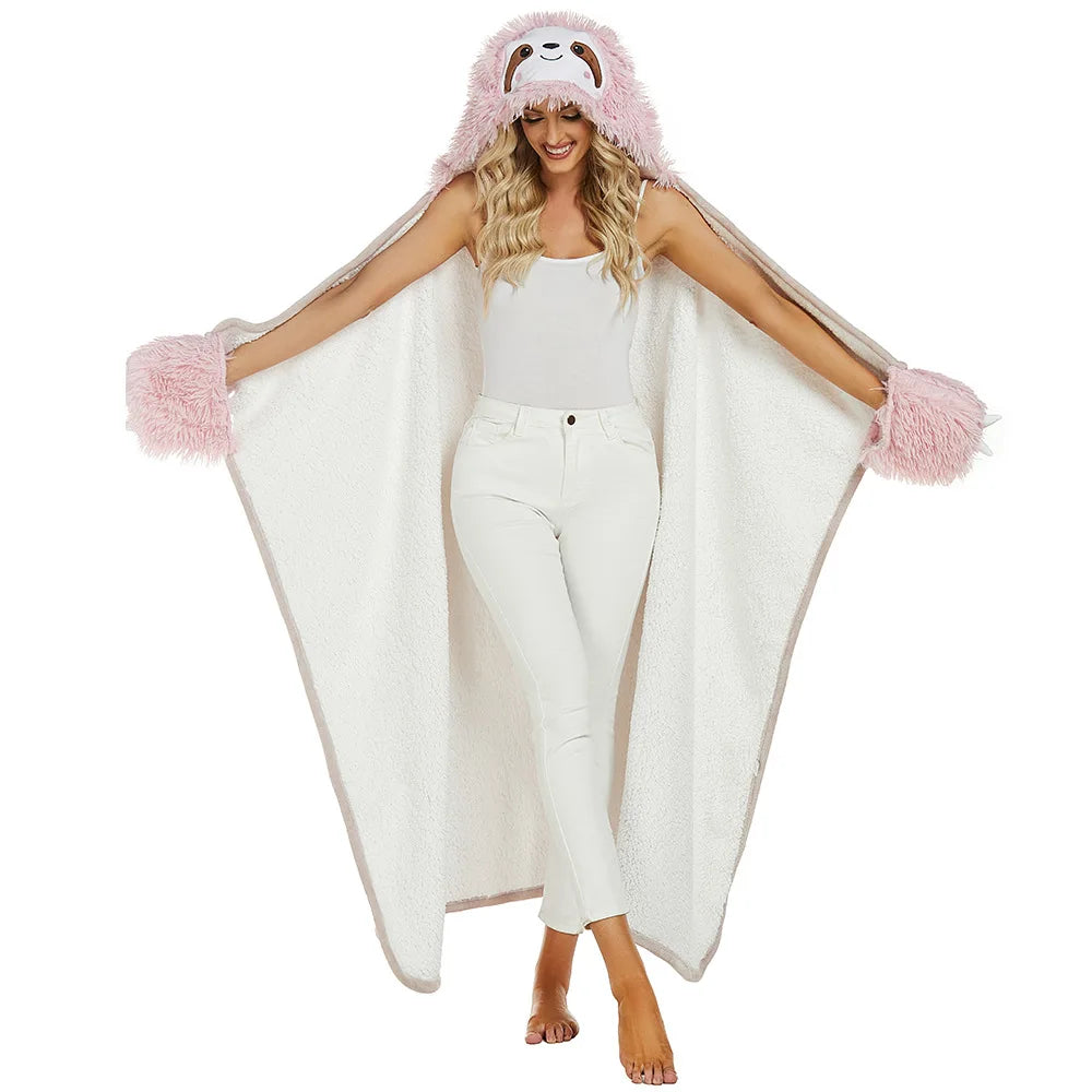 Flamingo Cartoon Wearable Blanket Hoodie Gloves