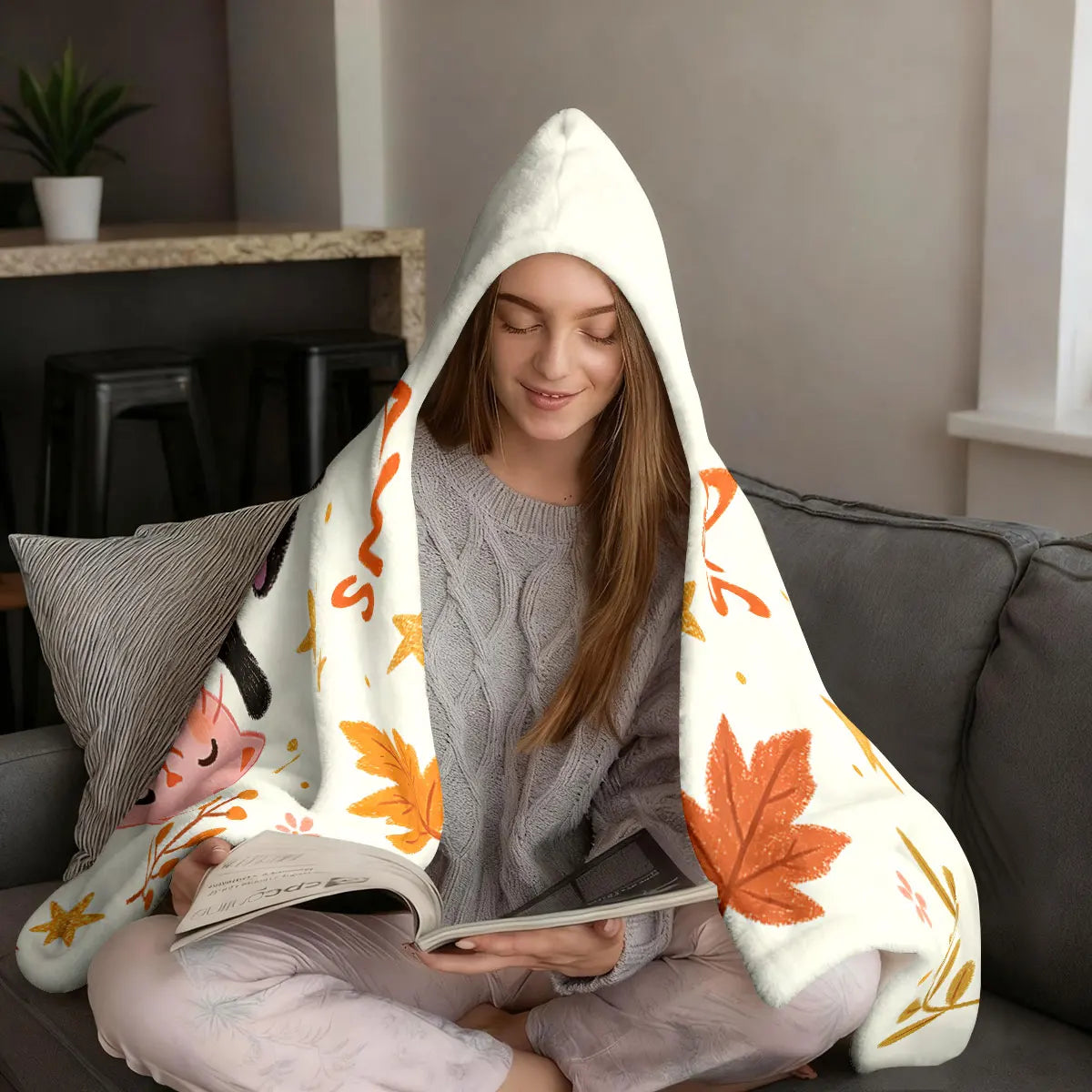 Halloween Kitten Hooded Wearable Flannel Cloak Blanket