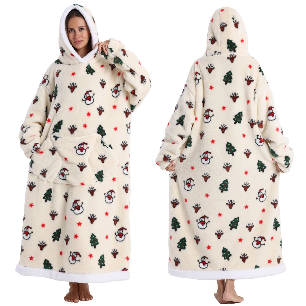 Christmas Flannel Wearable Blanket | Winter Hoodie