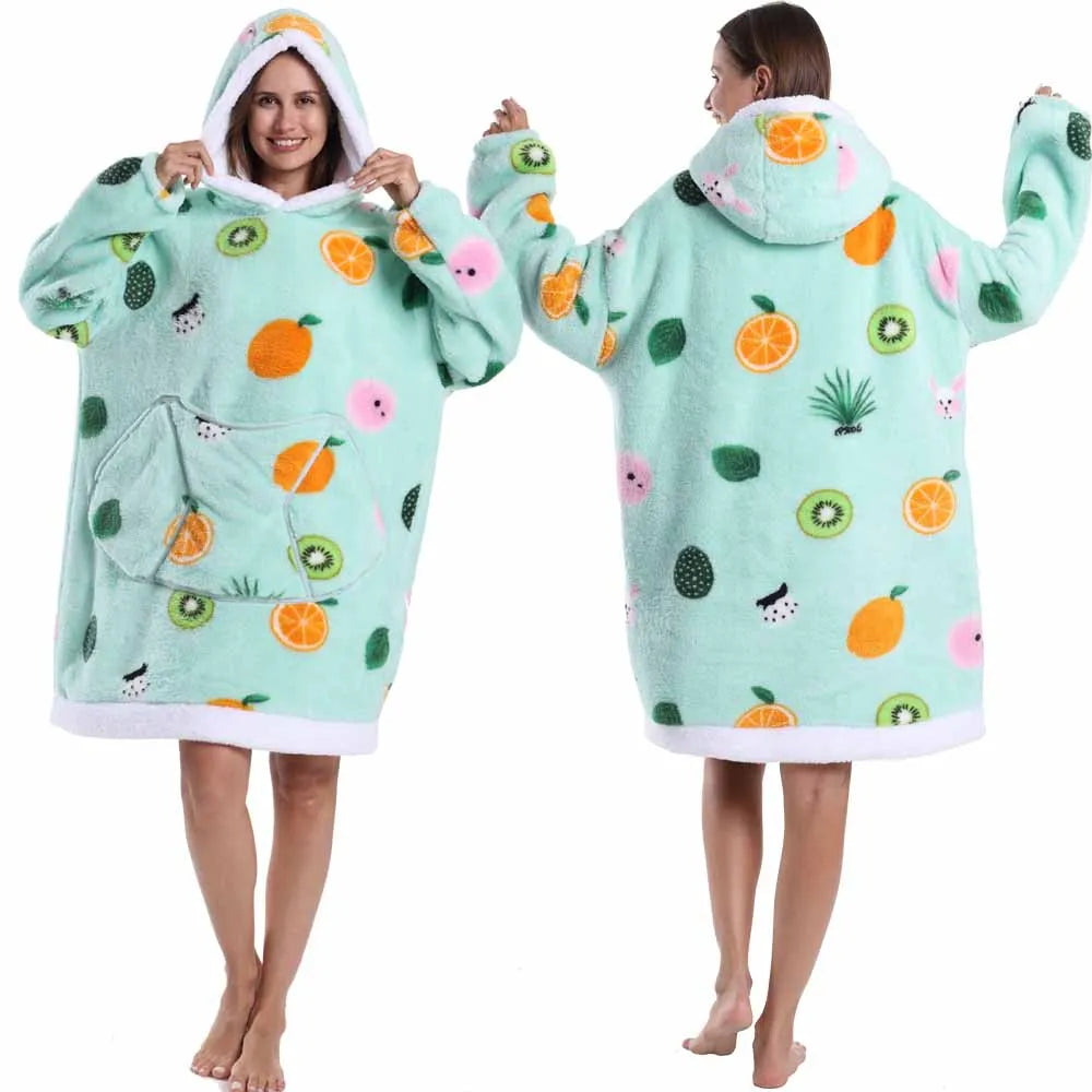 Oversized Plush Hoodie Blanket Warm Winter Loungewear