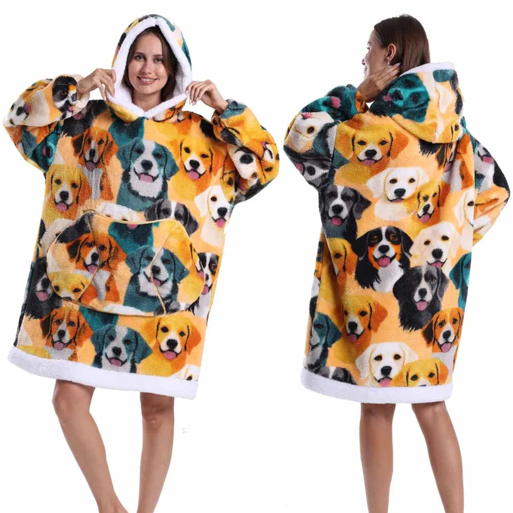 Oversized Plush Hoodie Blanket Warm Winter Loungewear