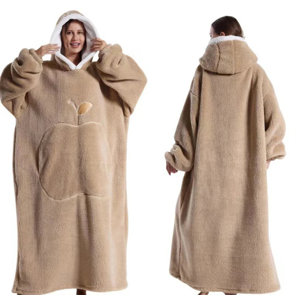 Winter Hooded Sweater Wearable Blanket Unisex Oversized Blanket With Sleeves Large Pocket