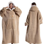Winter Hooded Sweater Wearable Blanket Unisex Oversized Blanket With Sleeves Large Pocket