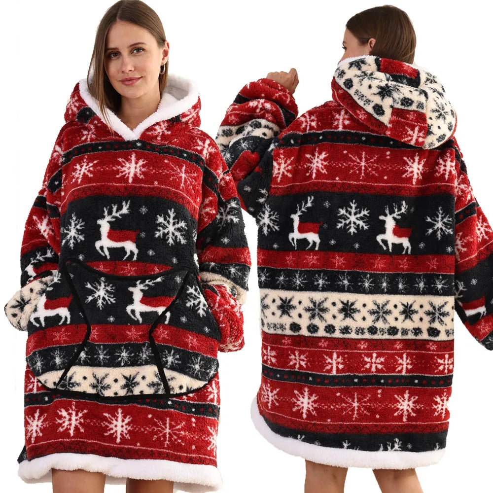 Oversized Plush Hoodie Blanket Warm Winter Loungewear
