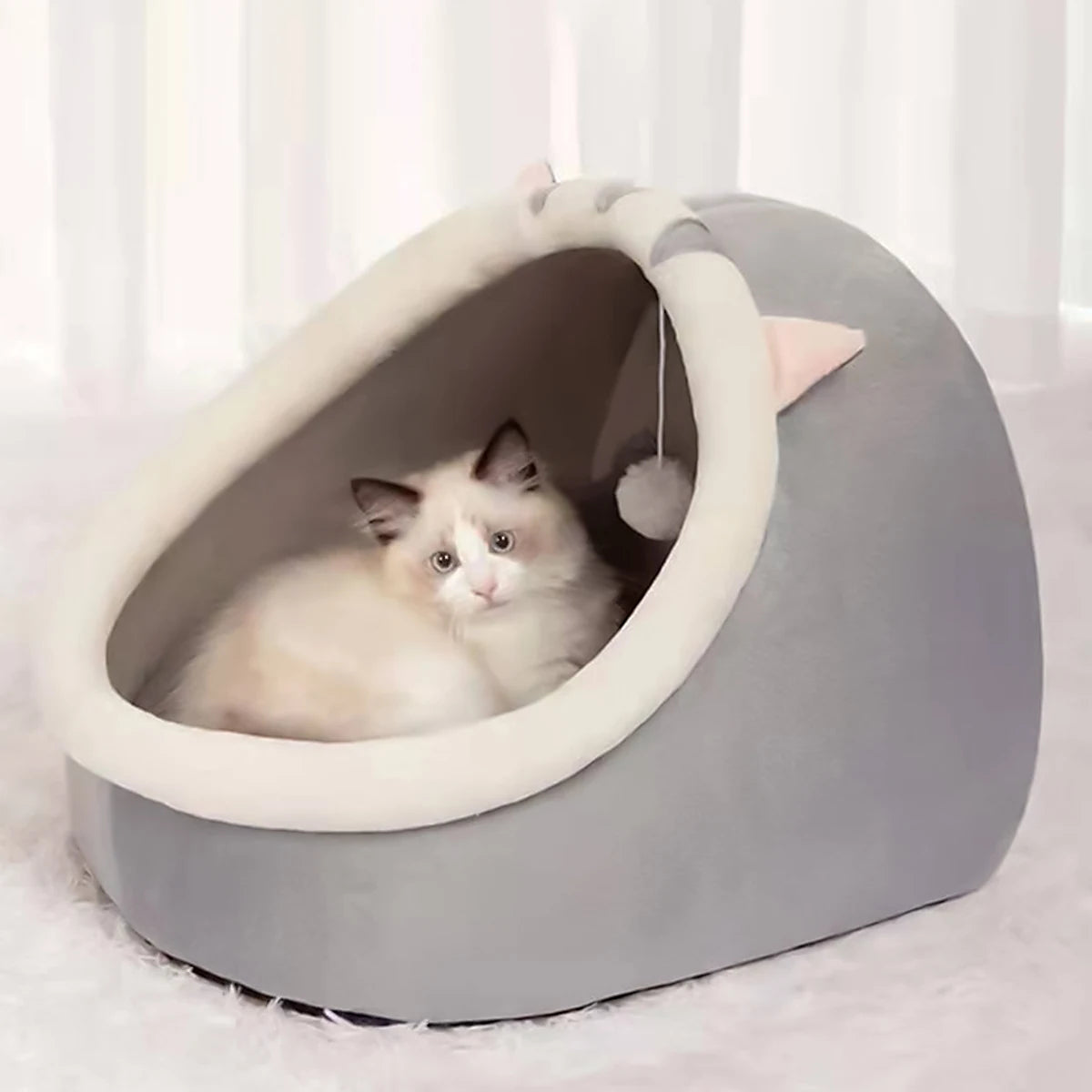 Universal Semi-Closed Cat Nest Bed – Warm Cozy Pet Sleeping Cave
