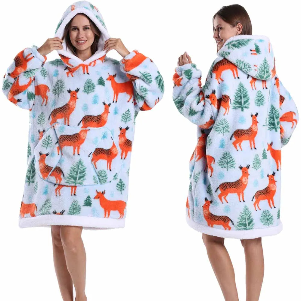 Oversized Plush Hoodie Blanket Warm Winter Loungewear