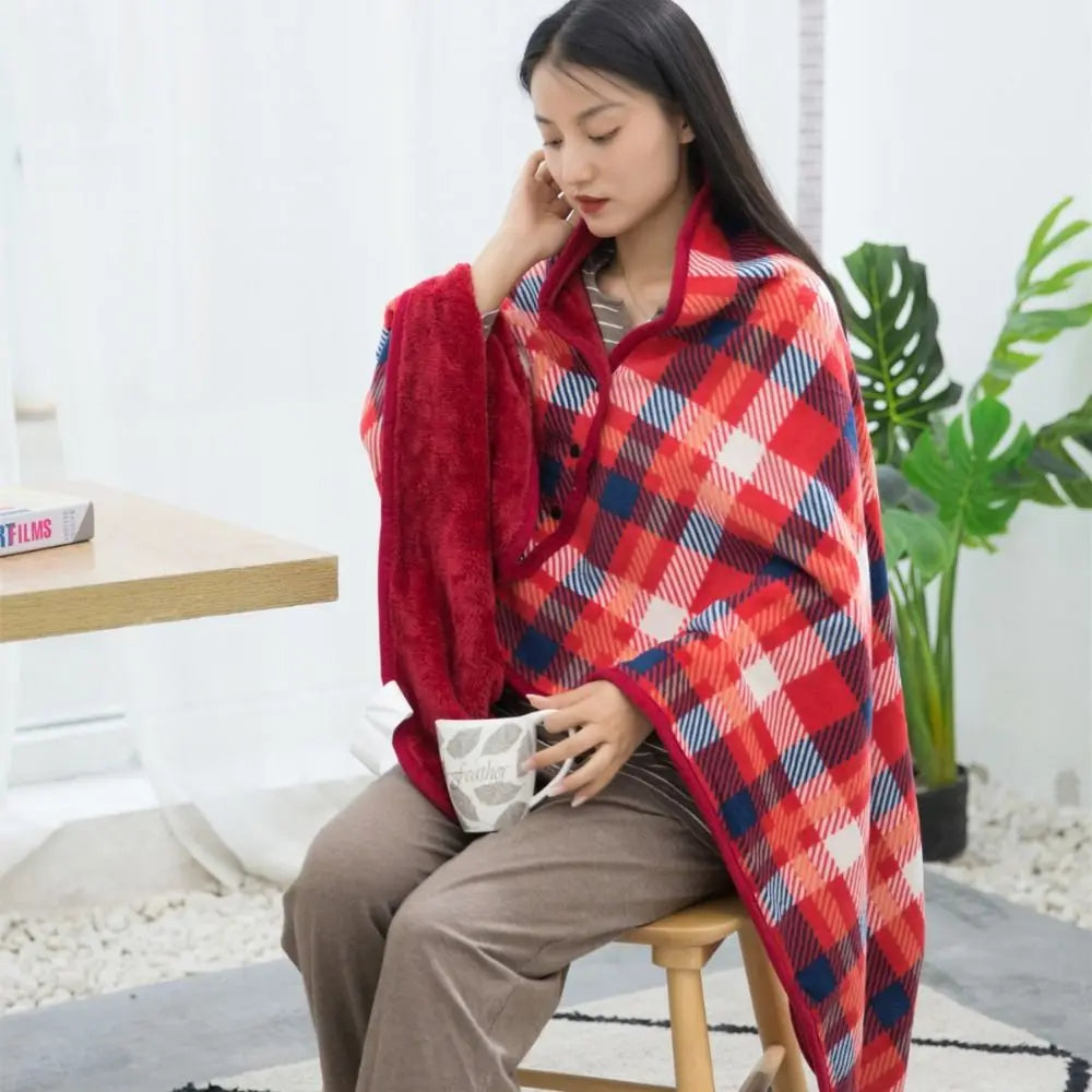Lazy Plaid Wearable Blanket Button Warm Shawl Throw
