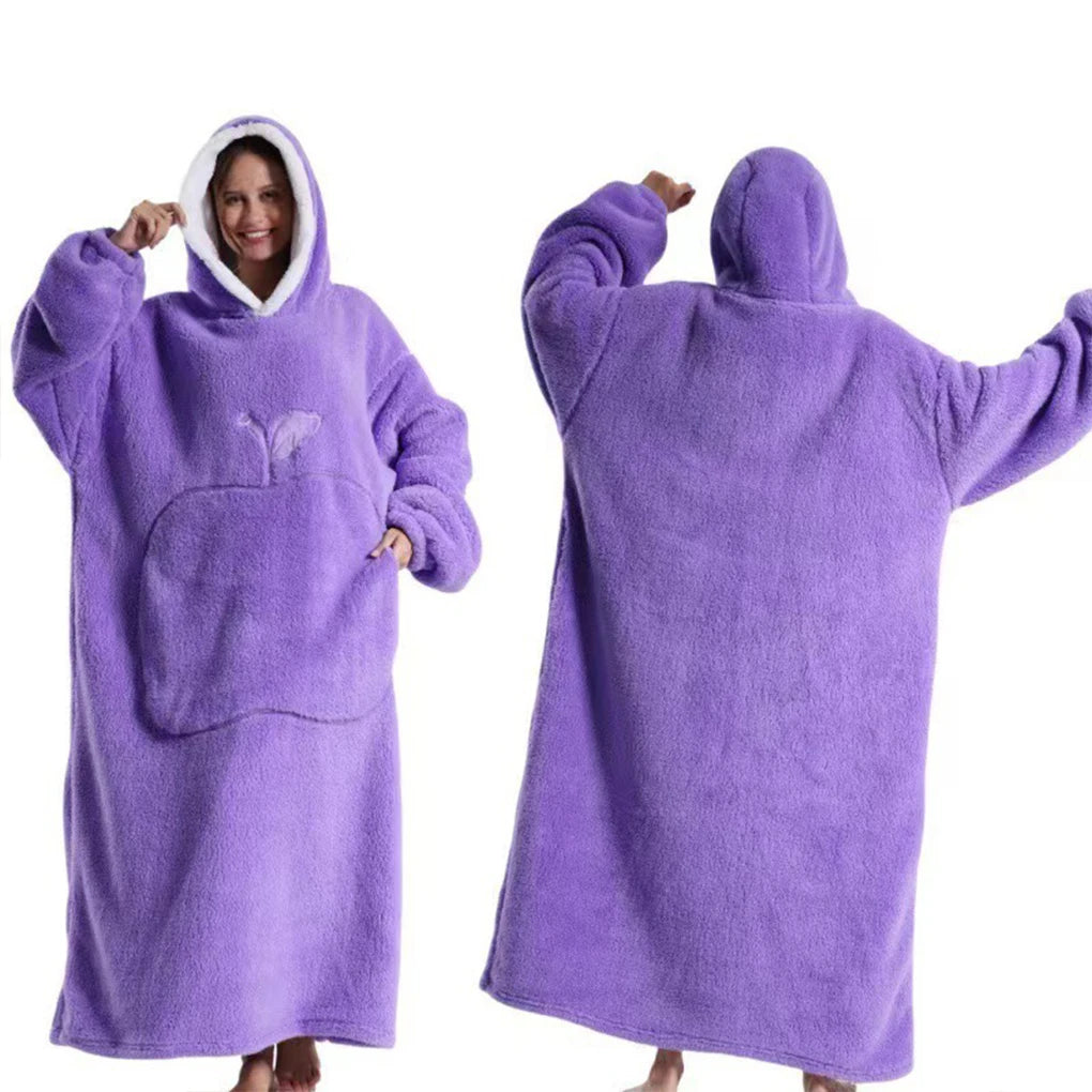 Winter Hooded Sweater Wearable Blanket Unisex Oversized Blanket With Sleeves Large Pocket