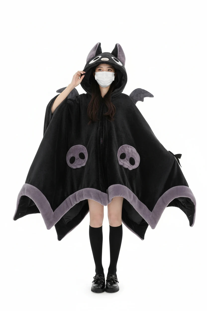 Kawaii Bat Plush Blanket Hoodie Cape Women Halloween Cloak