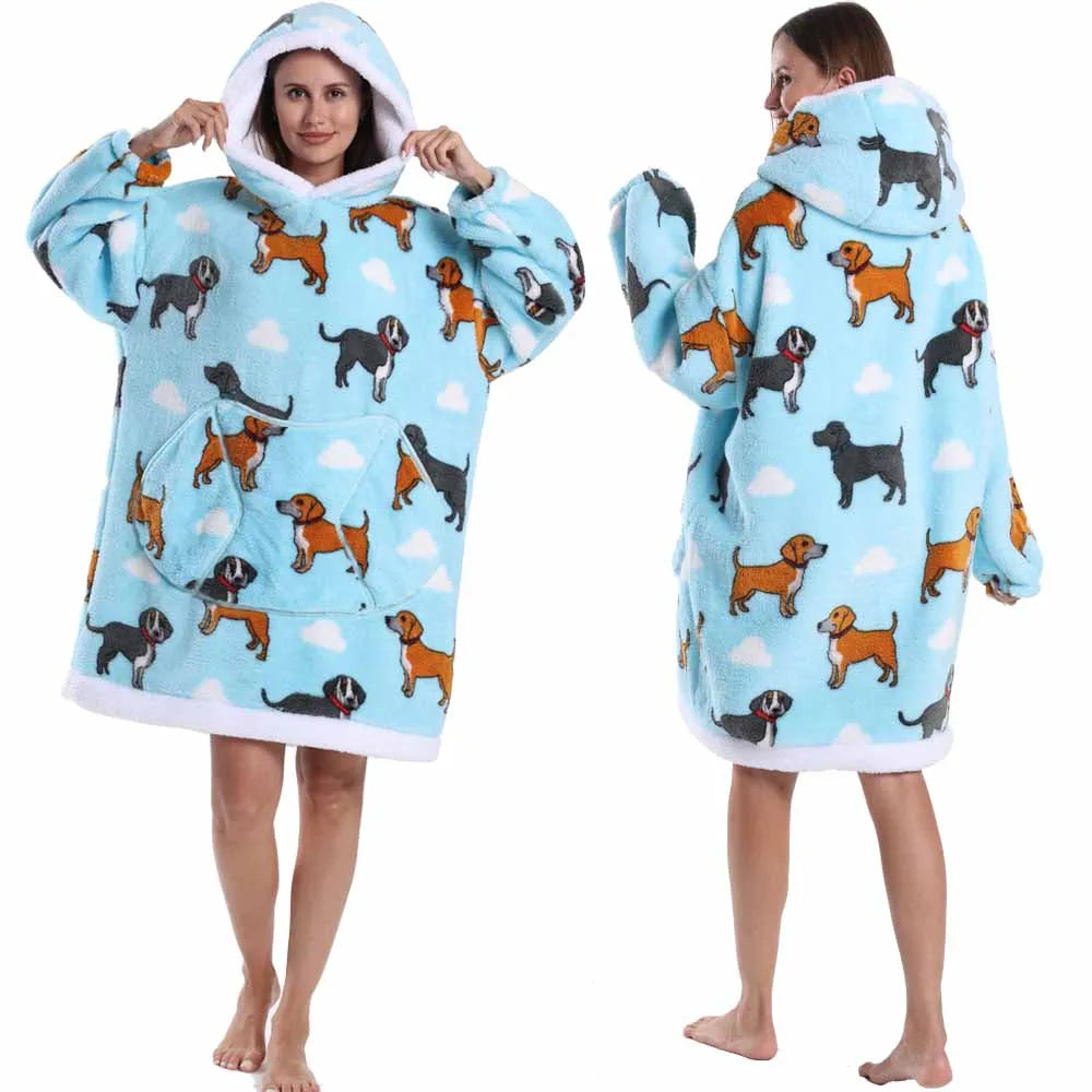 Oversized Plush Hoodie Blanket Warm Winter Loungewear