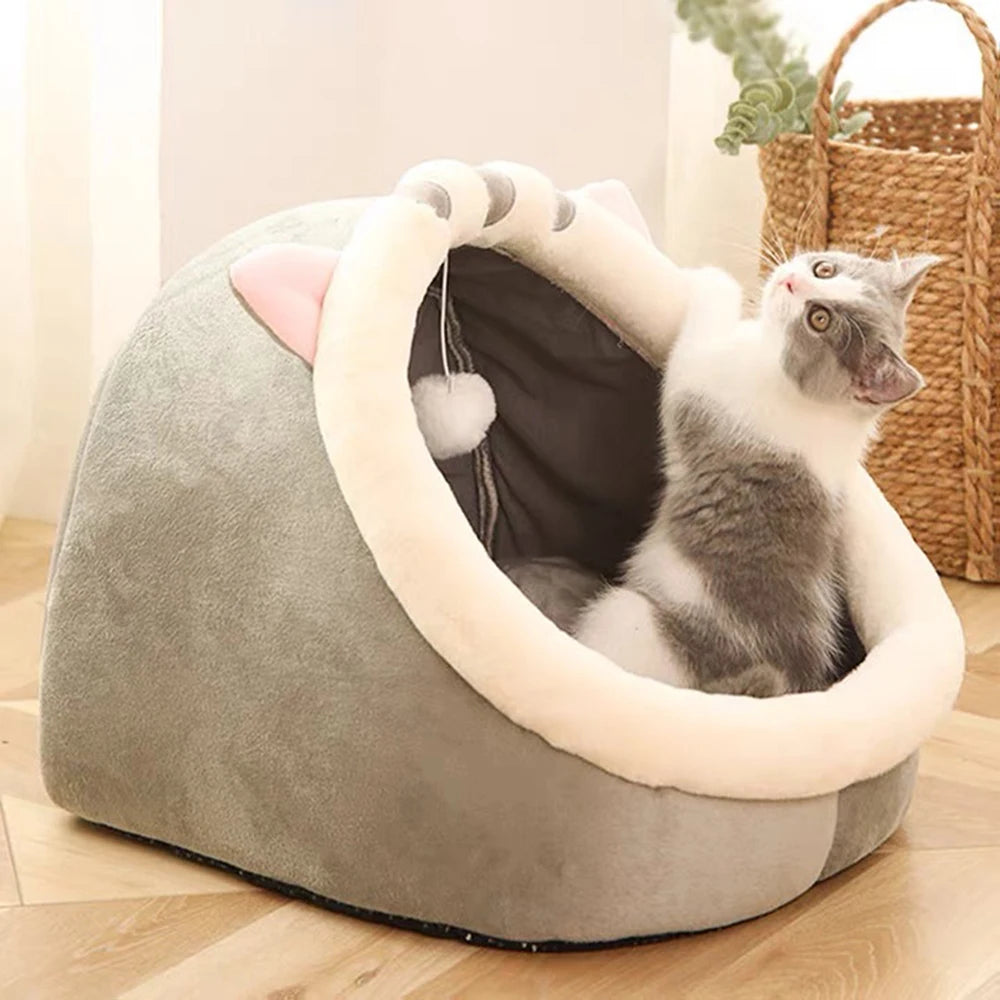Universal Semi-Closed Cat Nest Bed – Warm Cozy Pet Sleeping Cave