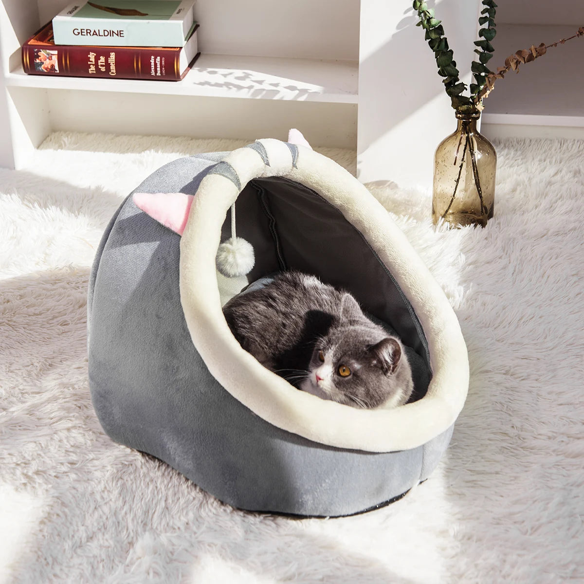 Universal Semi-Closed Cat Nest Bed – Warm Cozy Pet Sleeping Cave