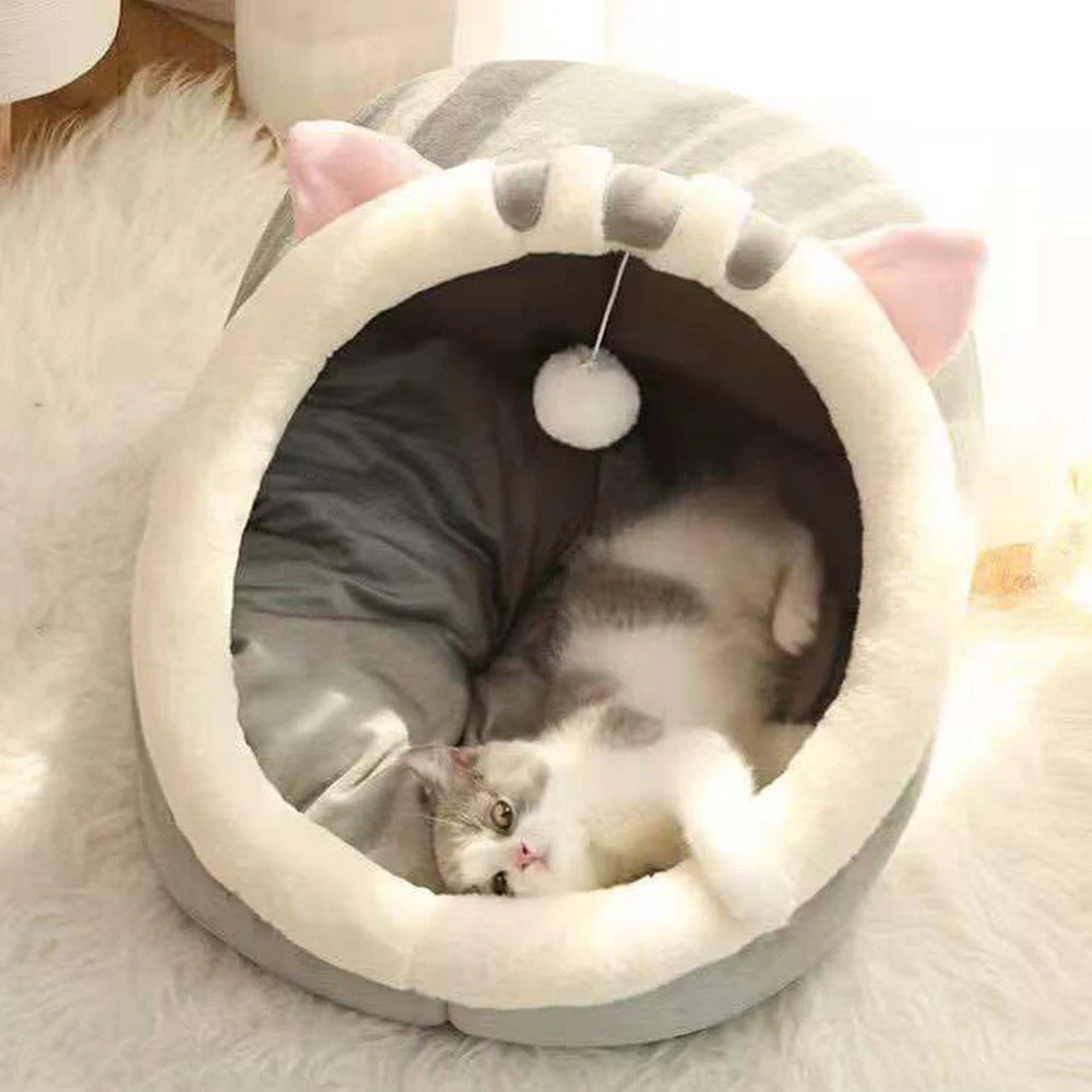 Universal Semi-Closed Cat Nest Bed – Warm Cozy Pet Sleeping Cave