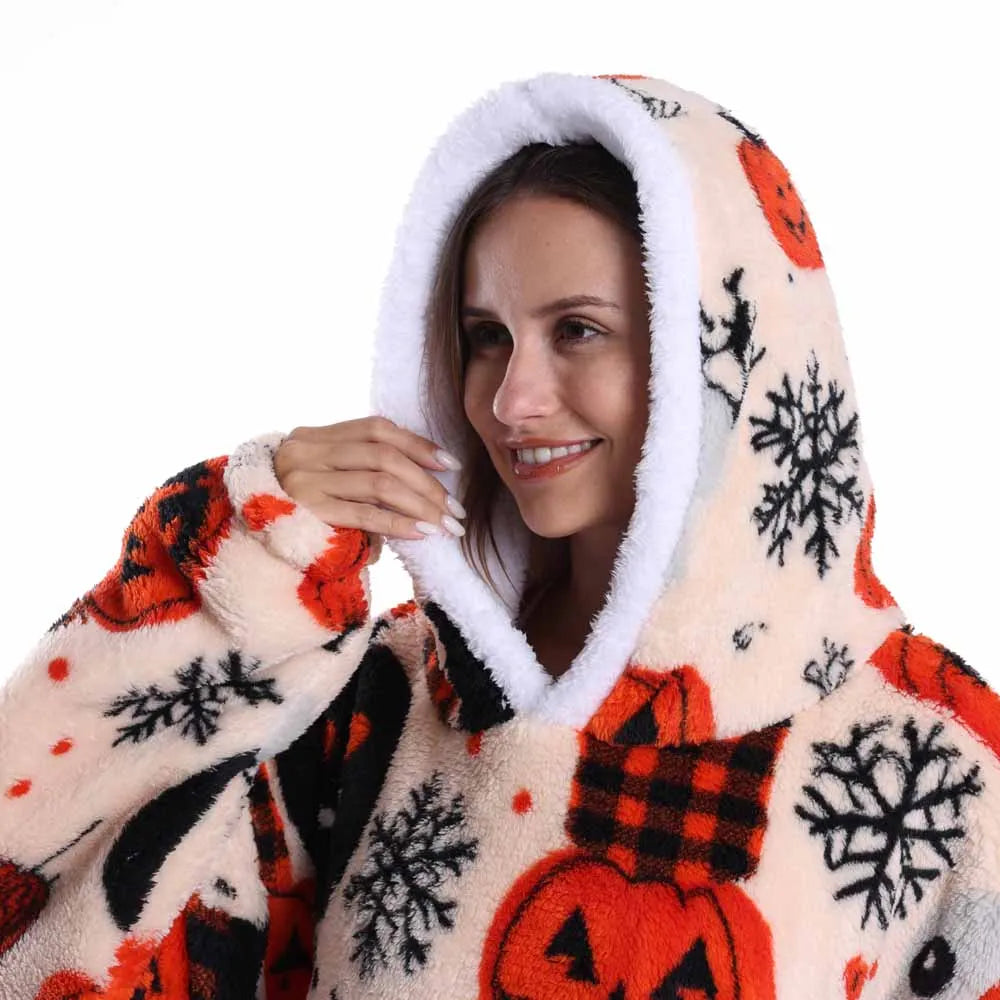 Oversized Plush Hoodie Blanket Warm Winter Loungewear