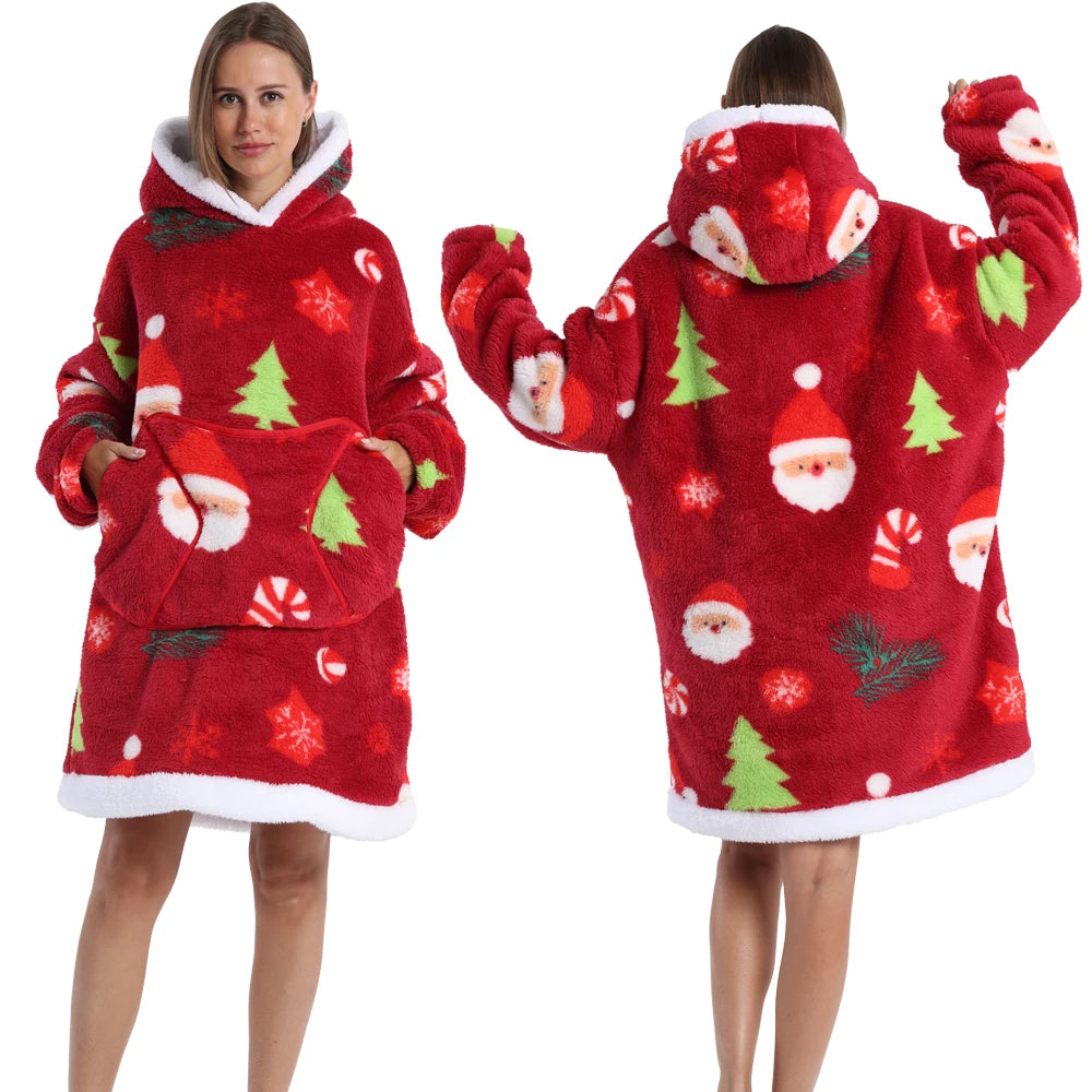 Christmas Flannel Wearable Blanket | Winter Hoodie