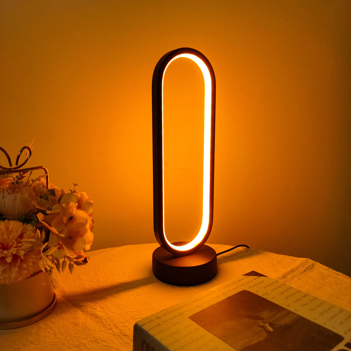 Modern Ring LED Bedside Lamp Three Color Dimming Night Light