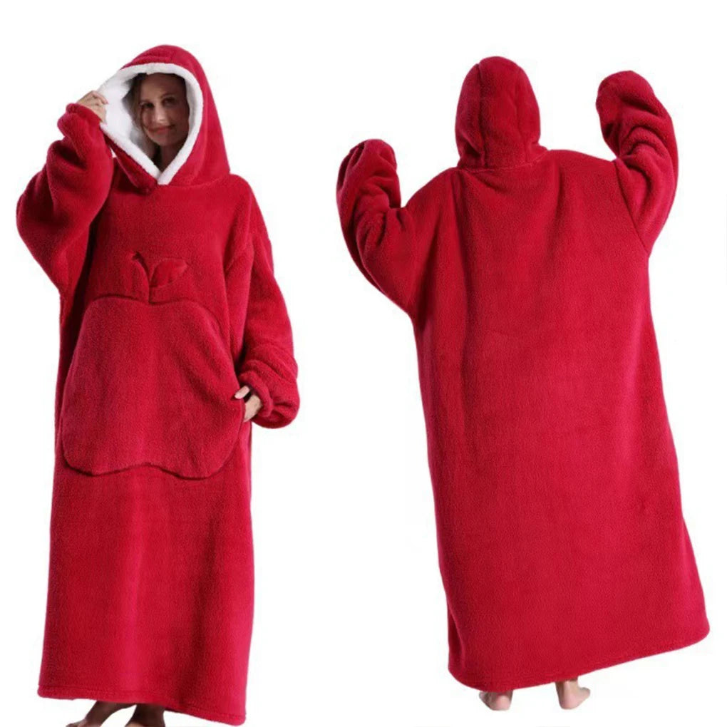 Winter Hooded Sweater Wearable Blanket Unisex Oversized Blanket With Sleeves Large Pocket