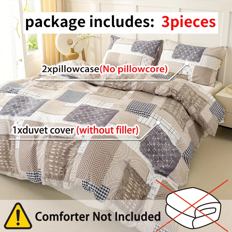 Chic Patchwork 3-Piece Duvet Cover Set – Soft Skin-Friendly Bedding