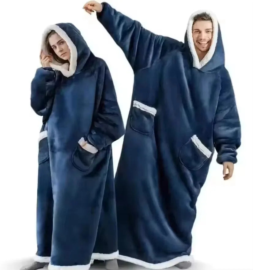 Adults 180cm Long Wearable Blanket Hoodie Fleece Pullover