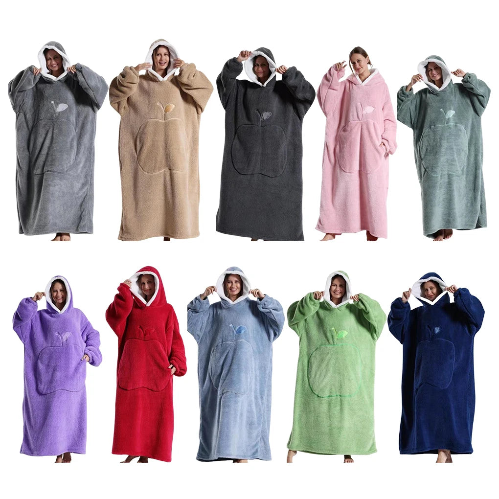 Winter Hooded Sweater Wearable Blanket Unisex Oversized Blanket With Sleeves Large Pocket