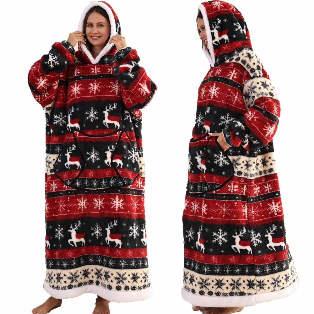 Christmas Flannel Wearable Blanket | Winter Hoodie