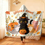 Halloween Kitten Hooded Wearable Flannel Cloak Blanket