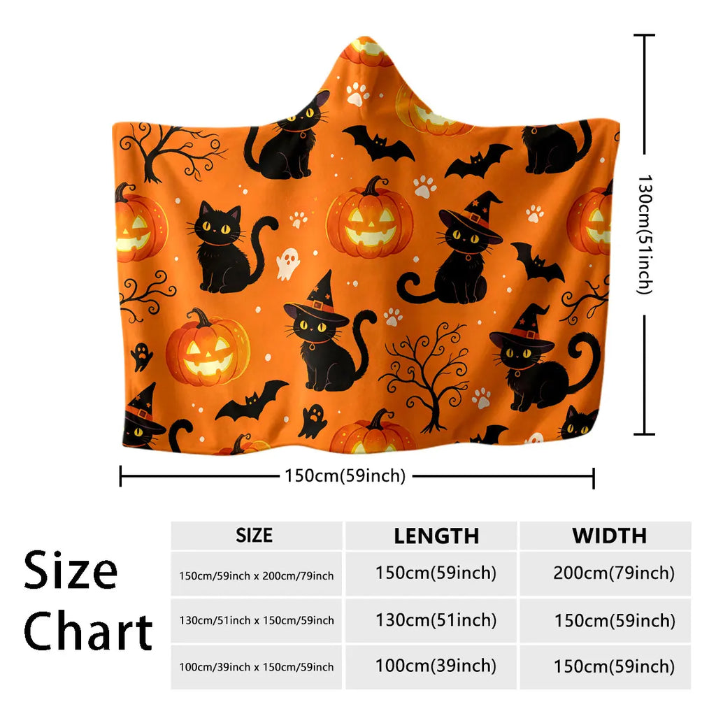Halloween Kitten Hooded Wearable Flannel Cloak Blanket