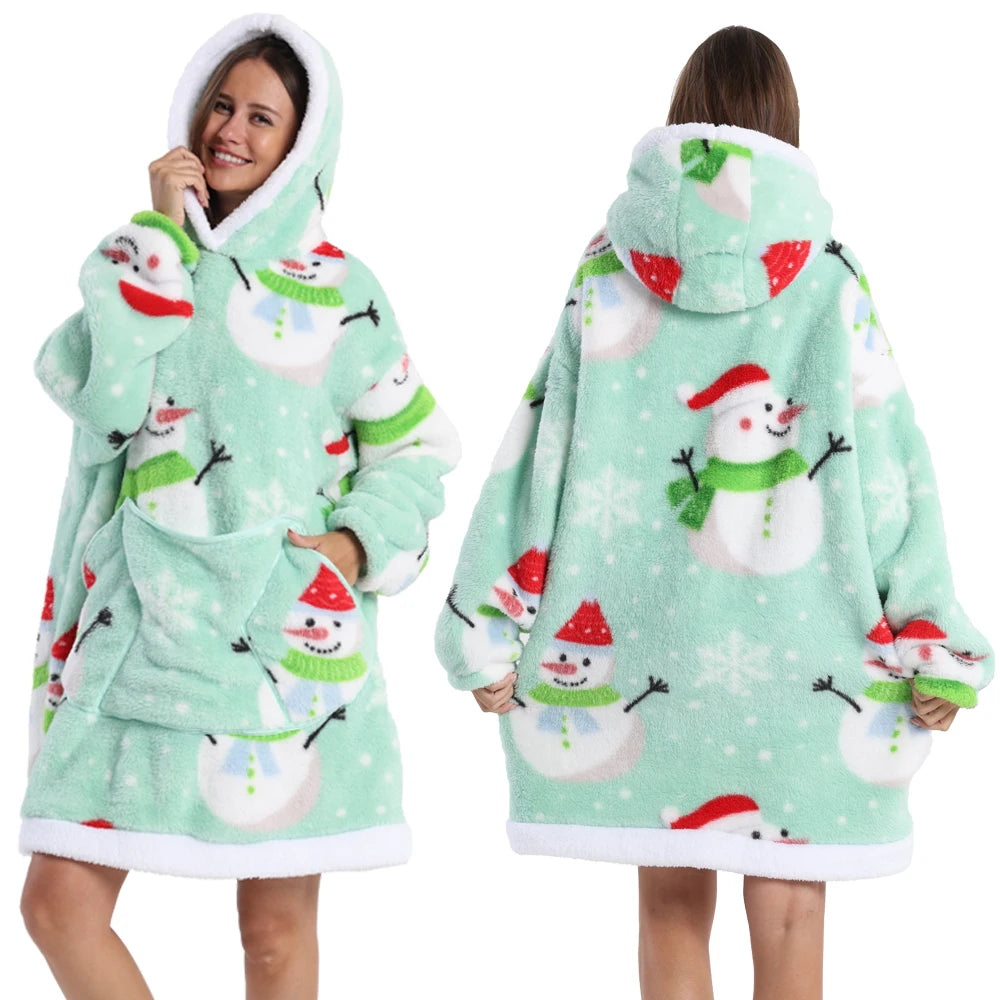 Christmas Flannel Wearable Blanket | Winter Hoodie