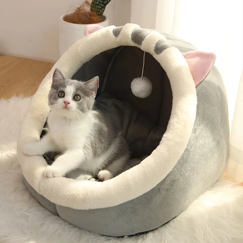 Universal Semi-Closed Cat Nest Bed – Warm Cozy Pet Sleeping Cave
