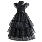 Halloween's Black Layered Cake Gown for Girls with Mesh Details