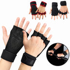 Black weightlifting gloves with red accents on a white background