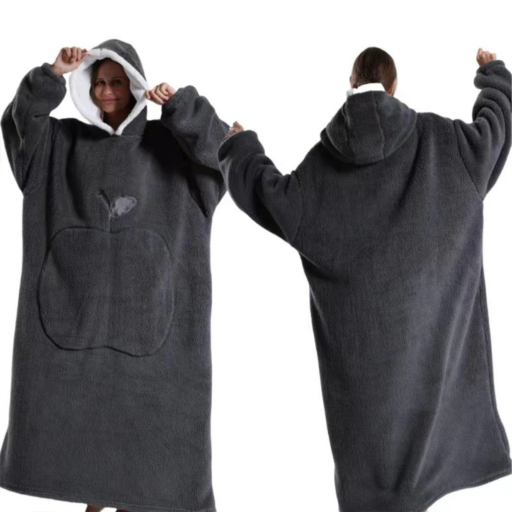 Winter Hooded Sweater Wearable Blanket Unisex Oversized Blanket With Sleeves Large Pocket