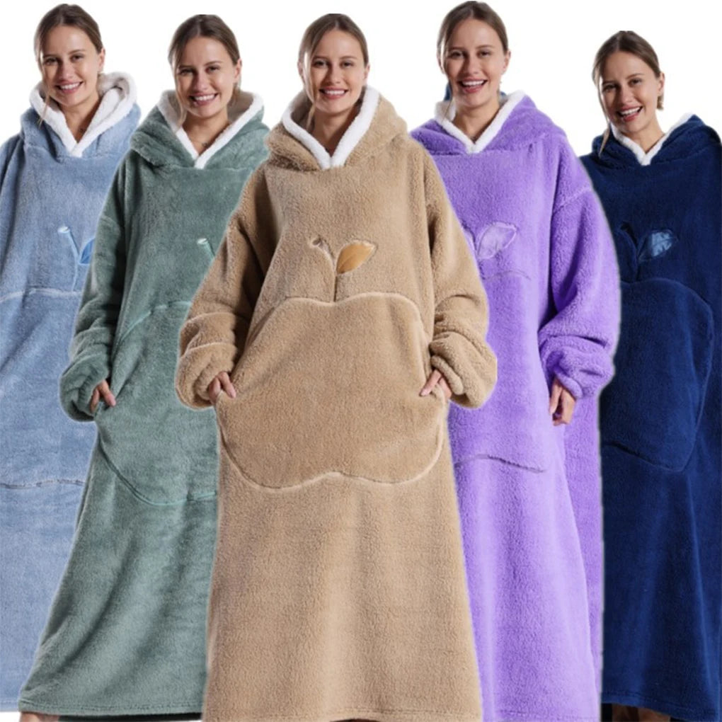 Winter Hooded Sweater Wearable Blanket Unisex Oversized Blanket With Sleeves Large Pocket