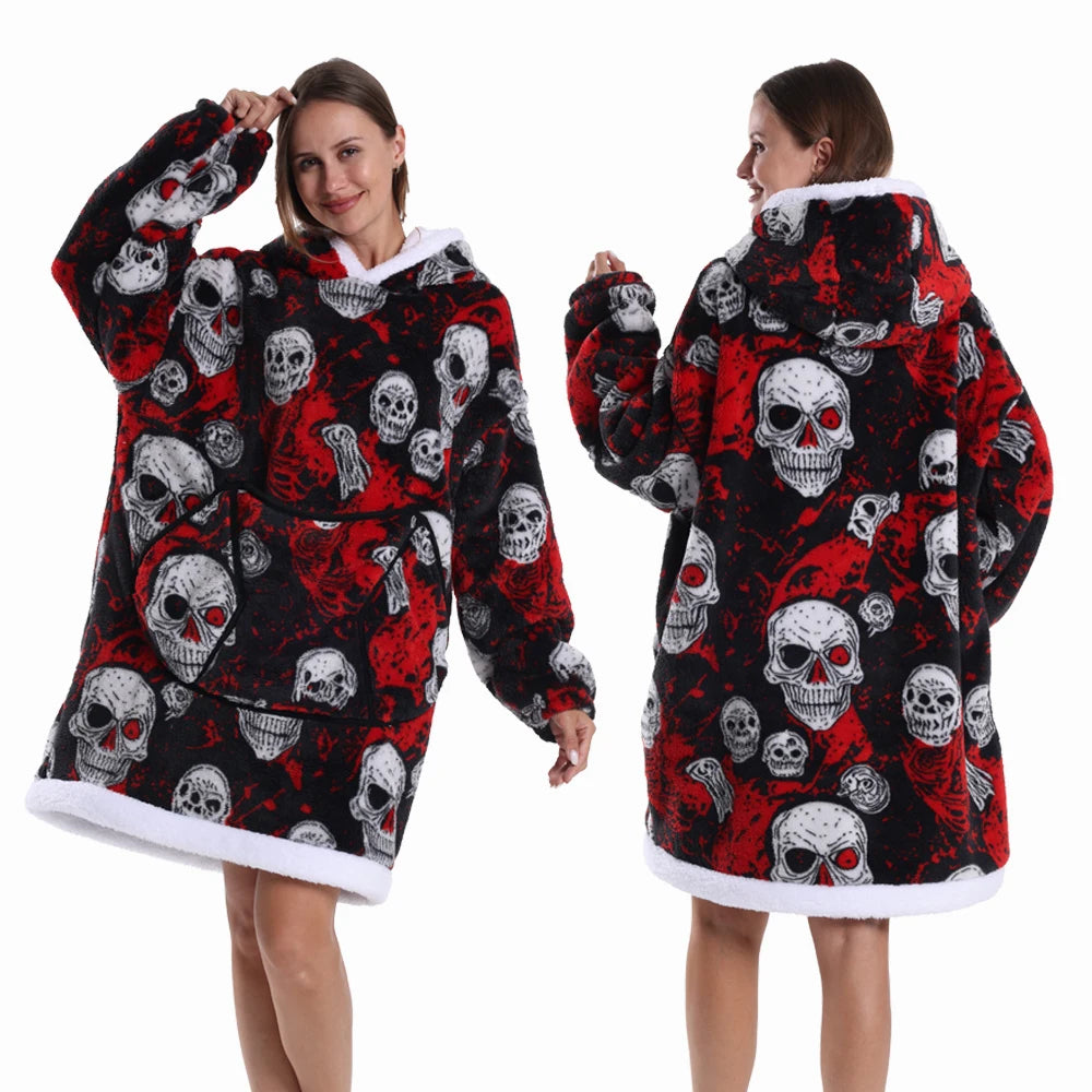 Oversized Plush Hoodie Blanket Warm Winter Loungewear