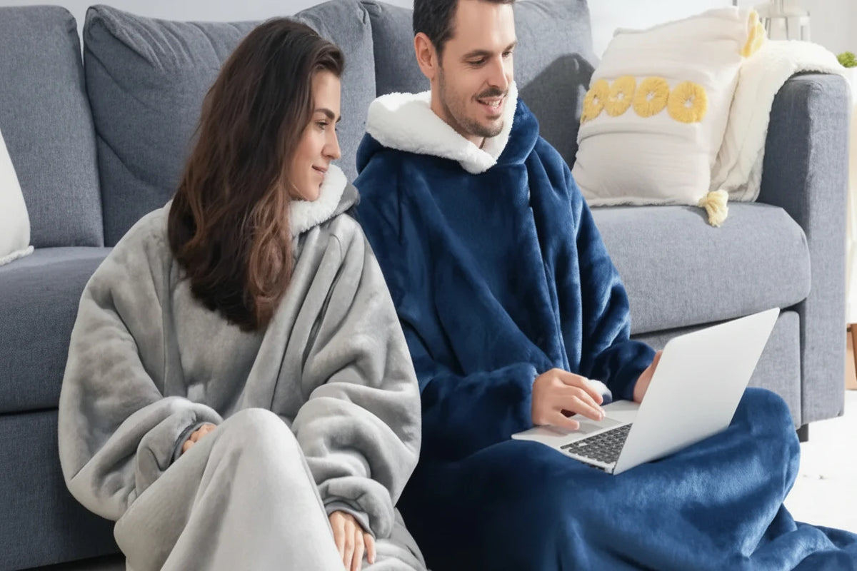 Adults 180cm Long Wearable Blanket Hoodie Fleece Pullover