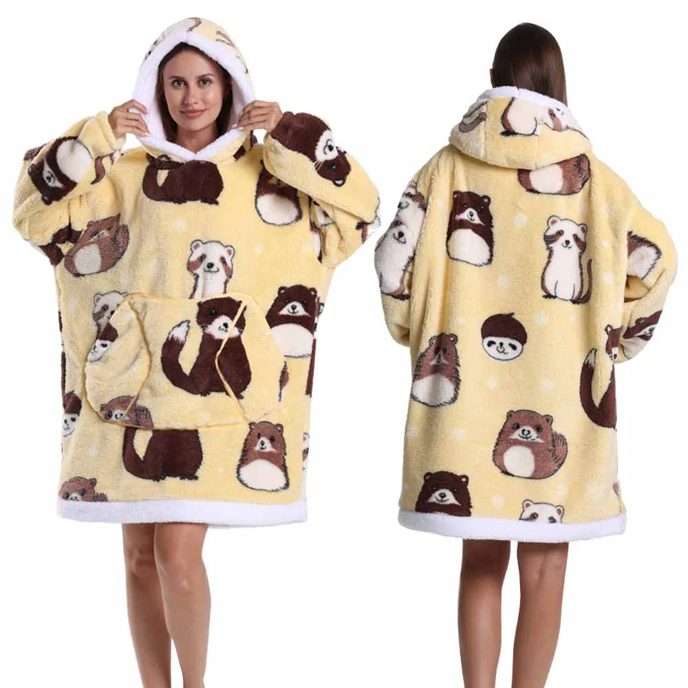 Oversized Plush Hoodie Blanket Warm Winter Loungewear