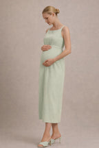 Maternity Midi Dress – Sleeveless Empire Waist Pregnancy Dress with Tie Waist