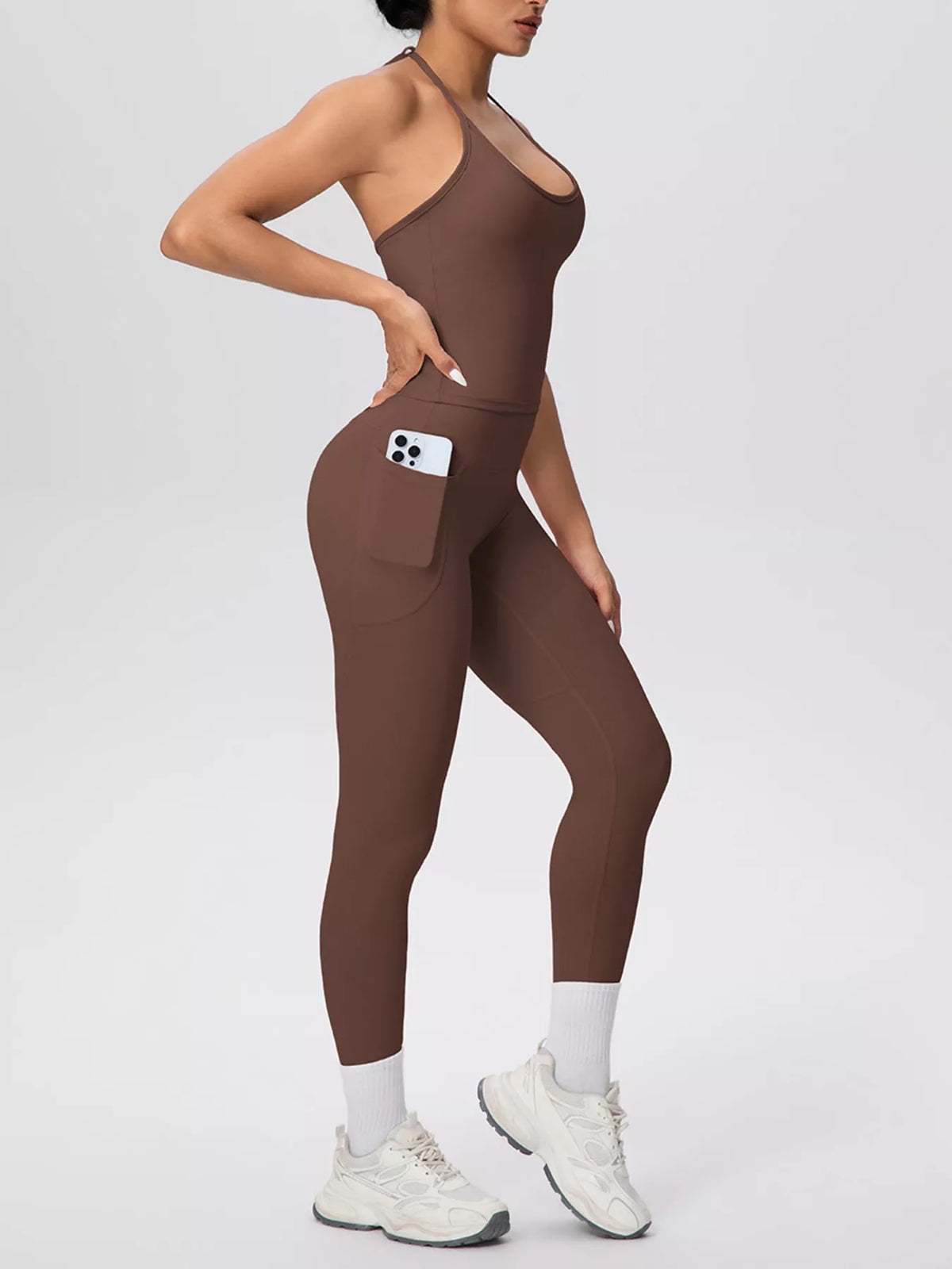 Halter Neck Cami and High-Waisted Pocket Leggings Active Set