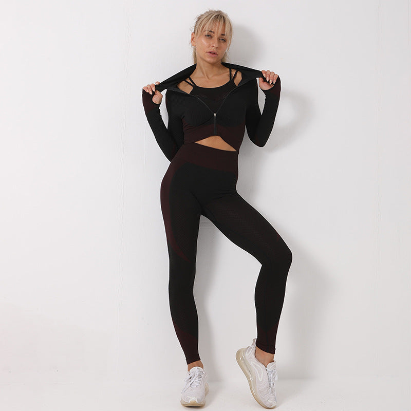 3-Piece Seamless Yoga and Gym Set with Leggings, Crop Top and Sports Bra