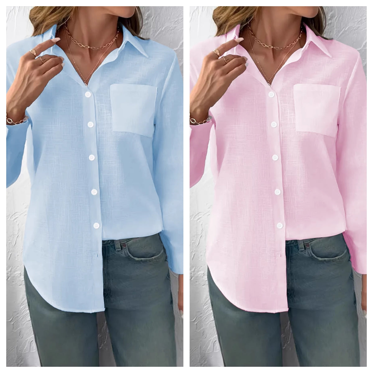 Lapel Collar Loose Fit Women’s Pleated Long Sleeve Blouse – Casual
