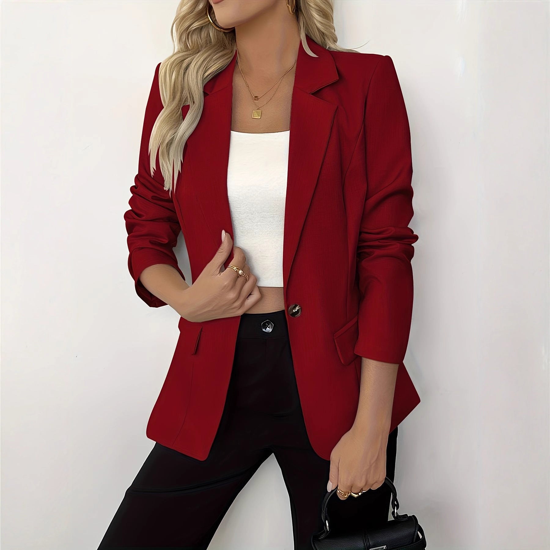 Solid Color Casual Slim Fit Jacket – Lightweight Women’s Blazer