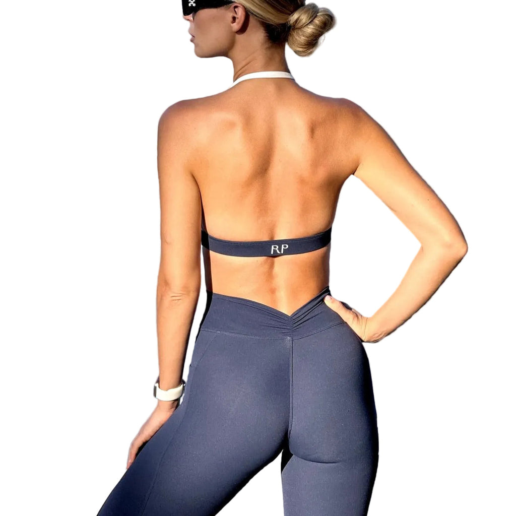 The Alyssa Backless Halter Sports Bra Top with Contrast Straps