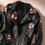 Delacroix Women's Floral Embroidered Leather Biker Jacket