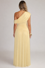 Maternity Maxi Dress – One Shoulder Soft Asymmetric Neckline Ruched Pregnancy Dress