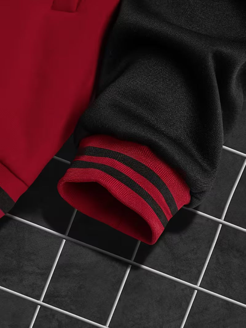 Men’s Street Style Baseball Jacket – R Letter Splicing Casual Coat