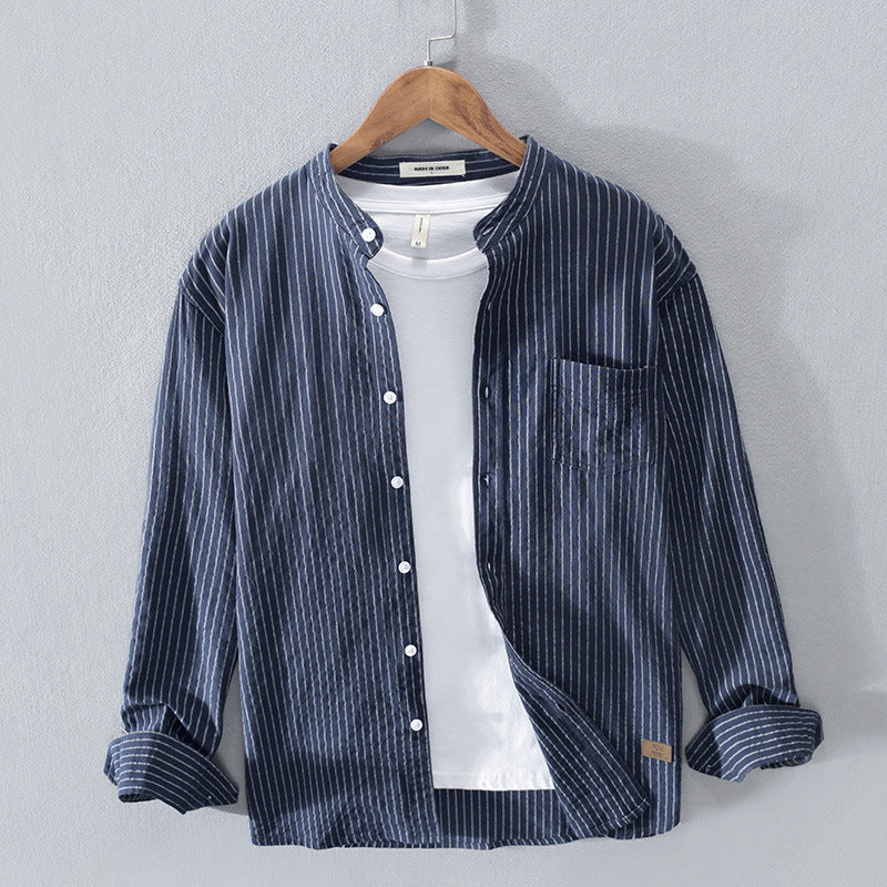 Men’s Casual Striped Stand Collar Shirt – Fashion Everyday Top